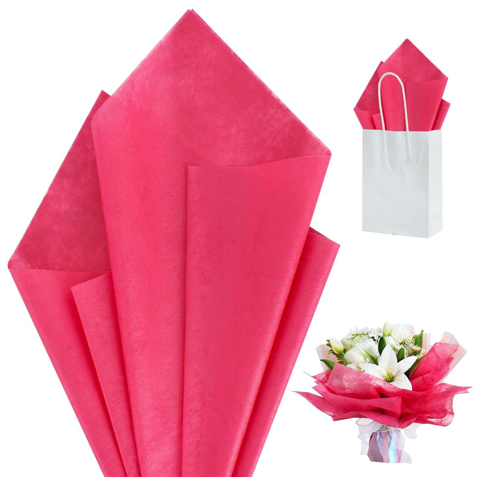 BEISHIDA 20 Sheet Hot Pink Korean Flower Wrapping Paper, 22 x 22 Inch/pcs Tissue Paper for Flower Bouquet Gift Wrapping, Mother's Day Valentine's Day
