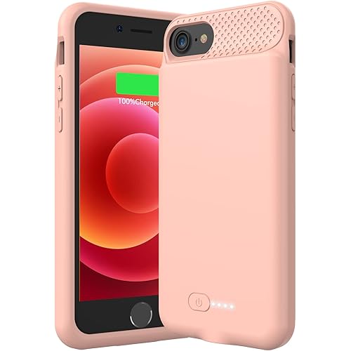 BOPPS Battery Case for iPhone 8/7/6s/6/SE/SE 2022, Powerful 6000mAh Ultra Slim iPhone Charging Case 360°Protection Rechargeable Extended Battery Pack Charger Case for iPhone 8/7/6s/6/SE-4.7" Pink