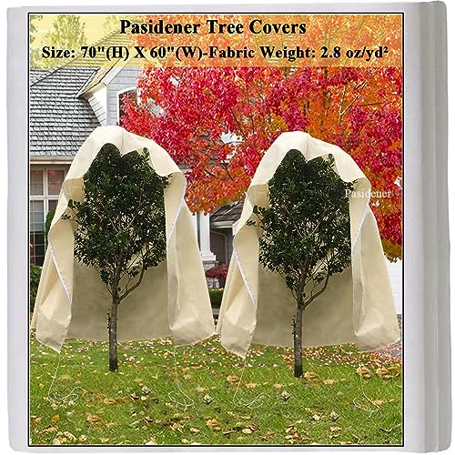 Pasidener Plan Covers - Mantas de invierno de 2.8 onzas, 2 paquetes de 70 x 60 pulgadas, para plantas de exterior, con cordón de cierre, protección contra plagas y heladas para arbustos y árboles