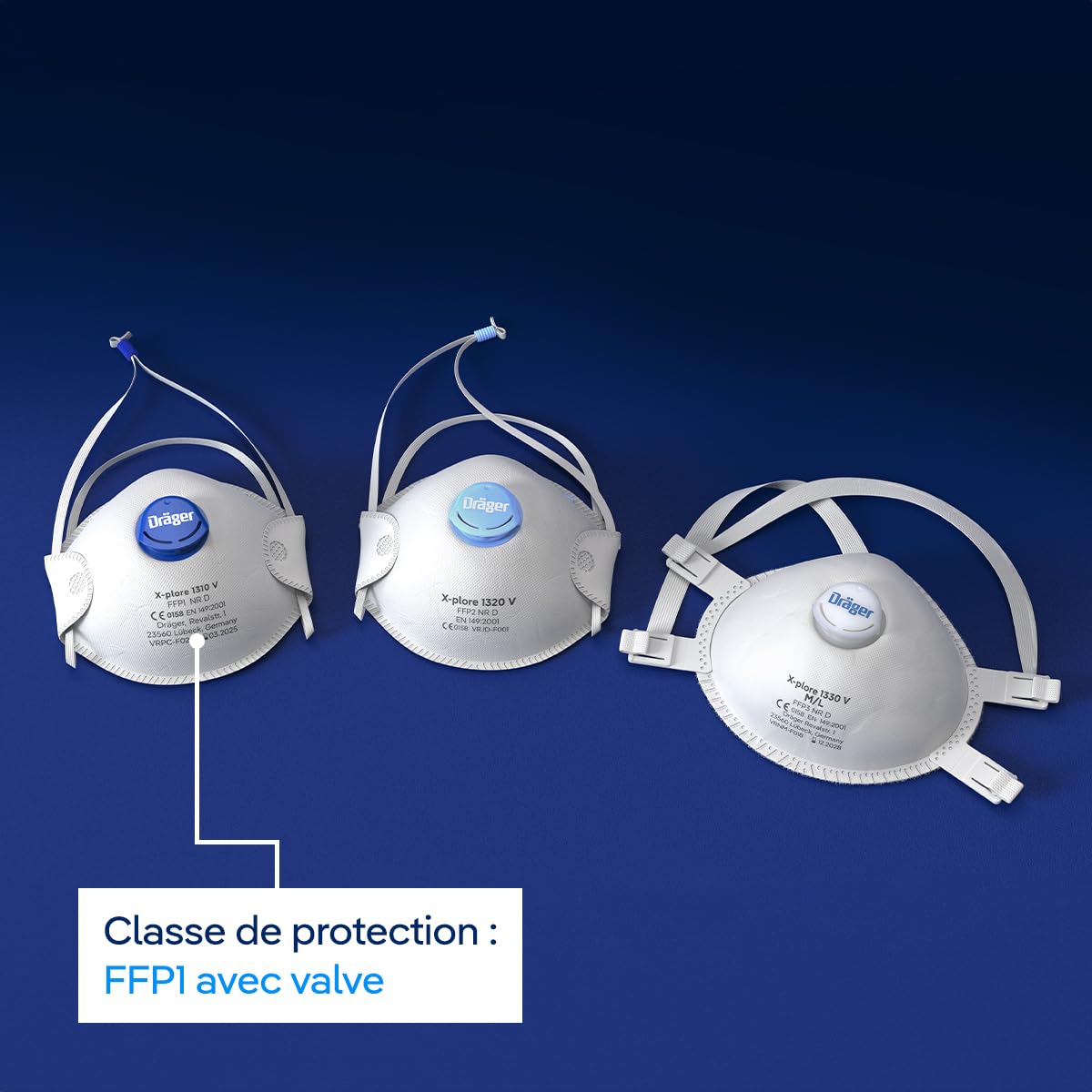 Dräger X-plore 1310 V Masques de protection respiratoire antiparticules jetable FFP1 NR D, Filtration haute performance et confort d'utilisation
