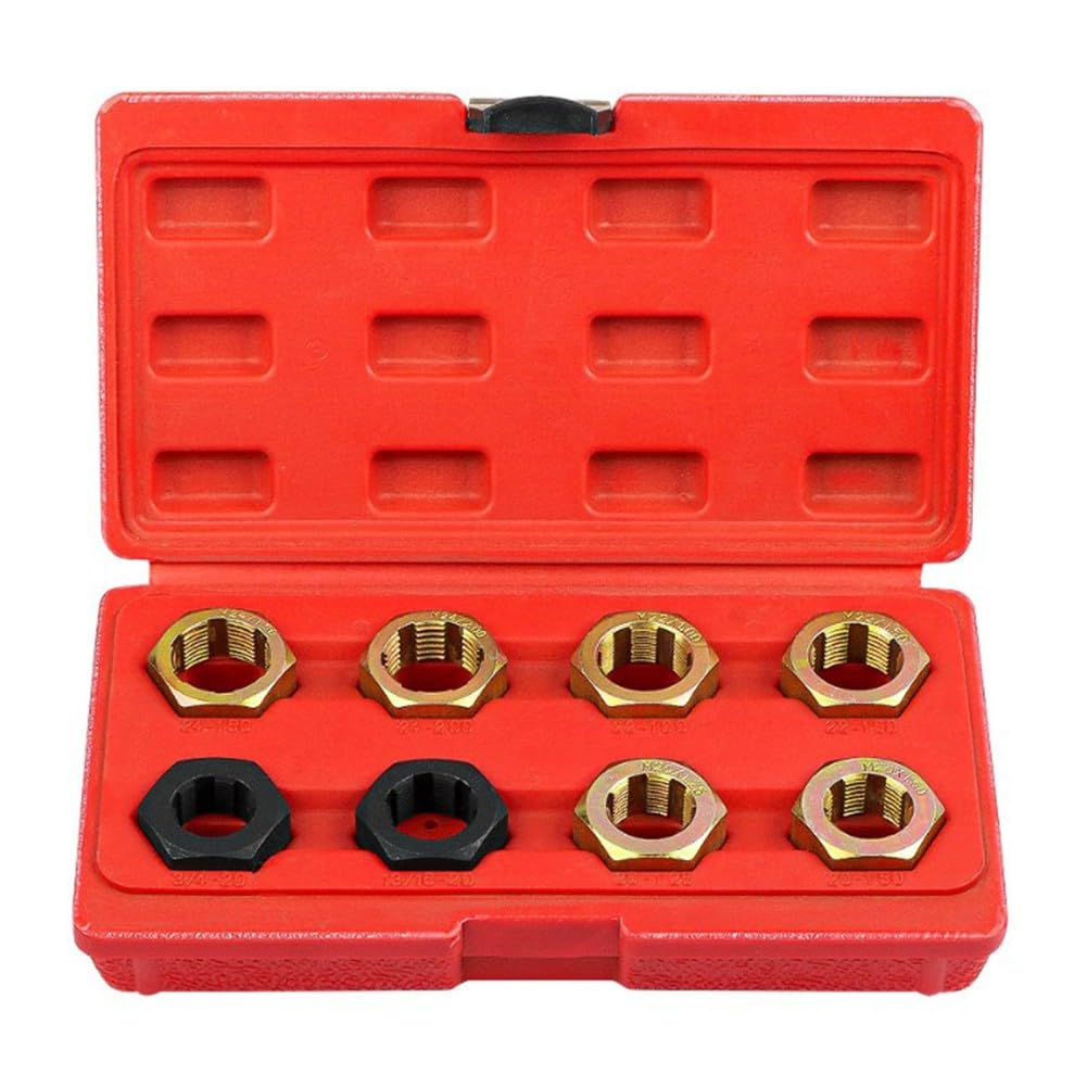 EasyByMall Set di 8 attrezzi per la rifilatura del mandrino dell'asse, kit di riparazione per filettatura metrica M20-M24 e 3/4"-13/16", set di riparazione per fustelle in lega con custodia