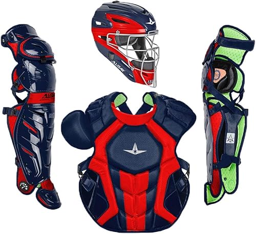 Miniatura 18 de All-Star S7 Axis for Adults - Baseball Catching Equipment Kit (Catching Helmet, Chest Protector, Leg Guards), NOCSAE Standard 2-marino,Azul