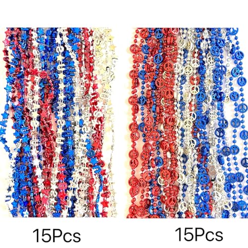 GZYSSL 102 Pcs 4th of July Beads Necklaces Independence Day Red Blue Silver Bead Necklaces Party Favors Fourth of July Patriotic Parade Beads Party Celebration Favors Decorations by GZYSSL - Image 4