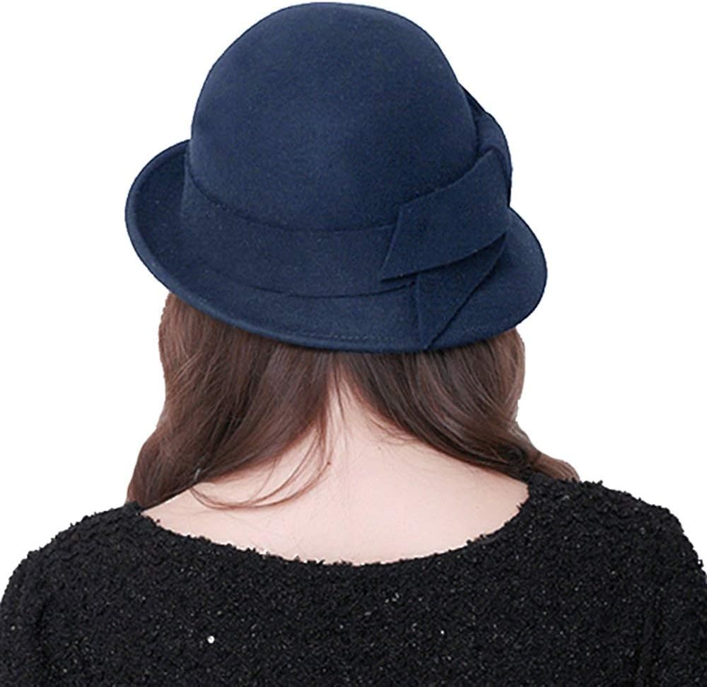Bellady Women Solid Color Winter Hat 100% Wool Cloche Bucket with Bow Accent - Image 5
