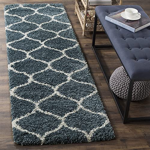 Image of Handwoven Microfibre 3D Rug for Living Room (Slate Blue & Ivory, 2 X 5 Feet (Runner), Microfibre)