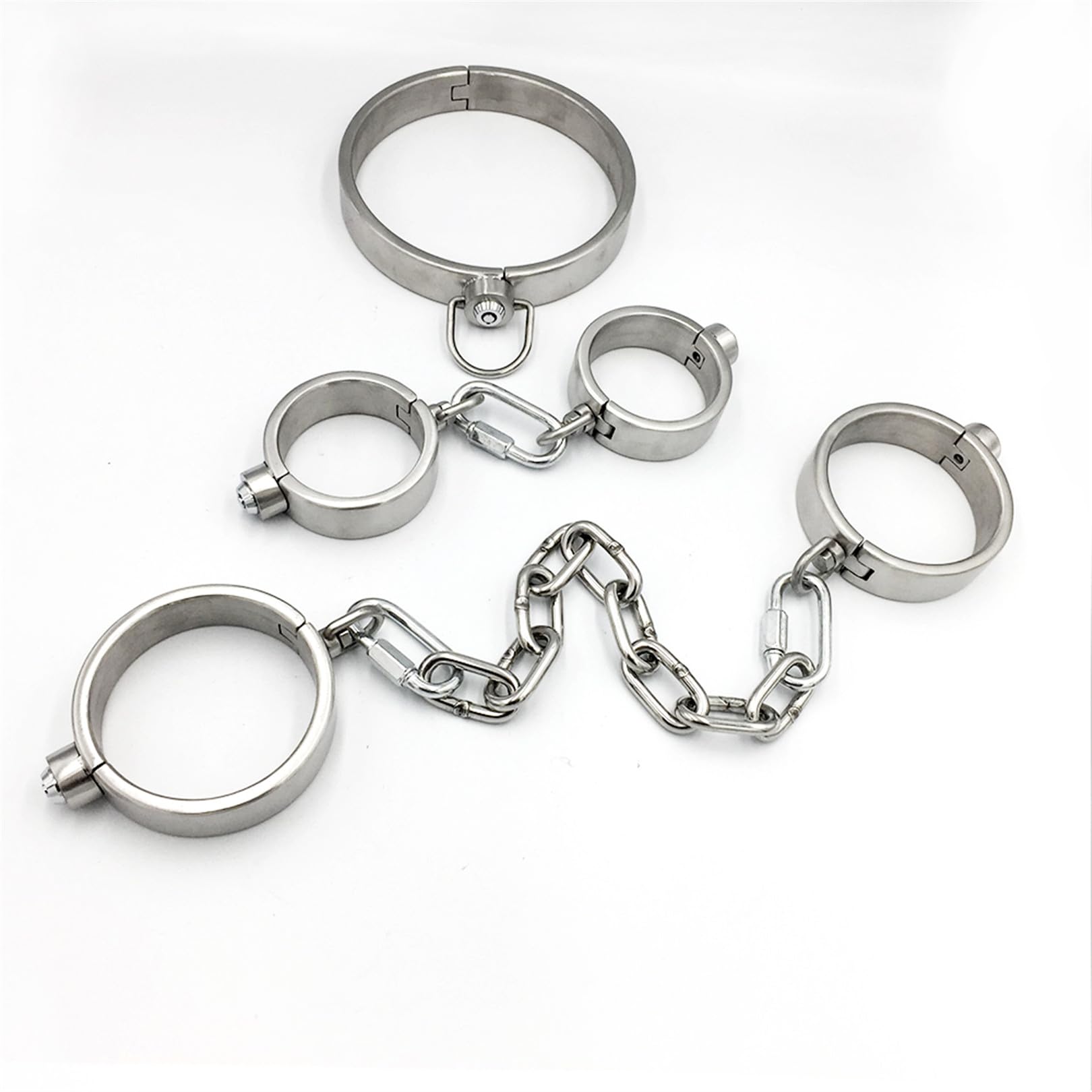 Metall Slave Press Lock Handschellen Knöchel Manschetten Hals Kragen Schwere Edelstahl Bondage Fesseln Fußkettchen Set Erwachsene Spiele Fetisch Sex Spielzeug für Paare,3 bondageset,Männer