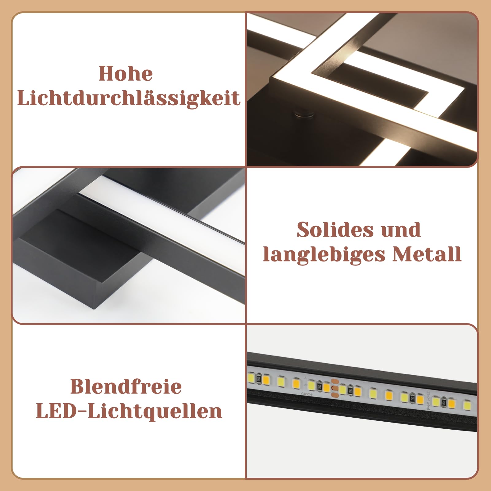 Homefire Plafonnier LED Cuisine 24W 4000K Luminaire Cuisine Plafond Noire | Plafonnier Salon Design Moderne Plafonniers Chambre métal Lampe de Salon Carré Eclairage de Lampe Plafond pour Couloir Bureau