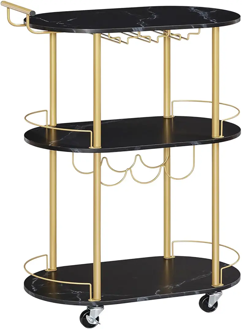 Bar Cart Gold, 3-Tier Home Bar Serving Cart...