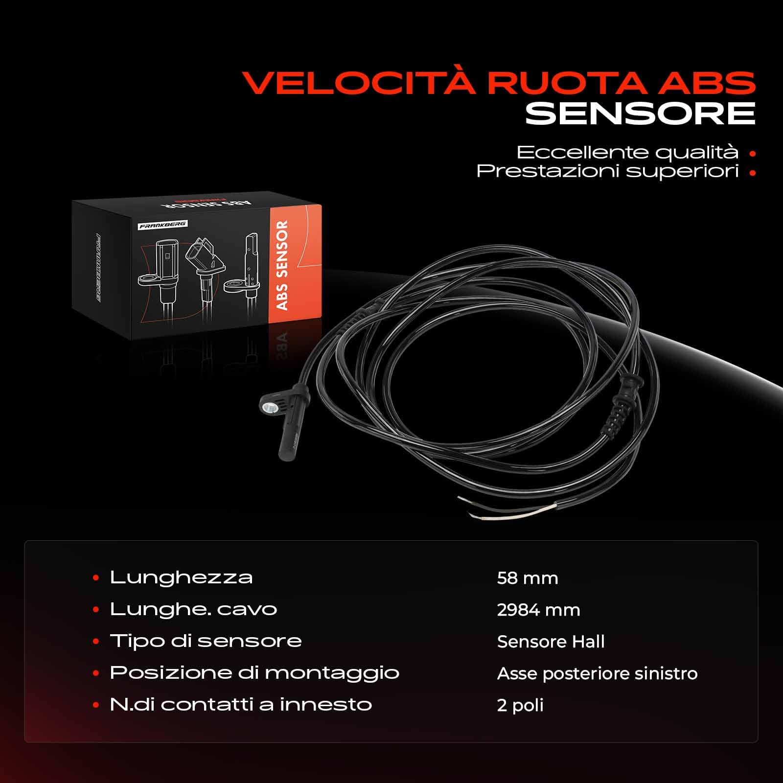 Frankberg Sensore ABS Sensore di velocità ruota posteriore sinistro 2 Poli | A4635401917; Compatibile con: Classe G Cabriolet W463, Classe G W463