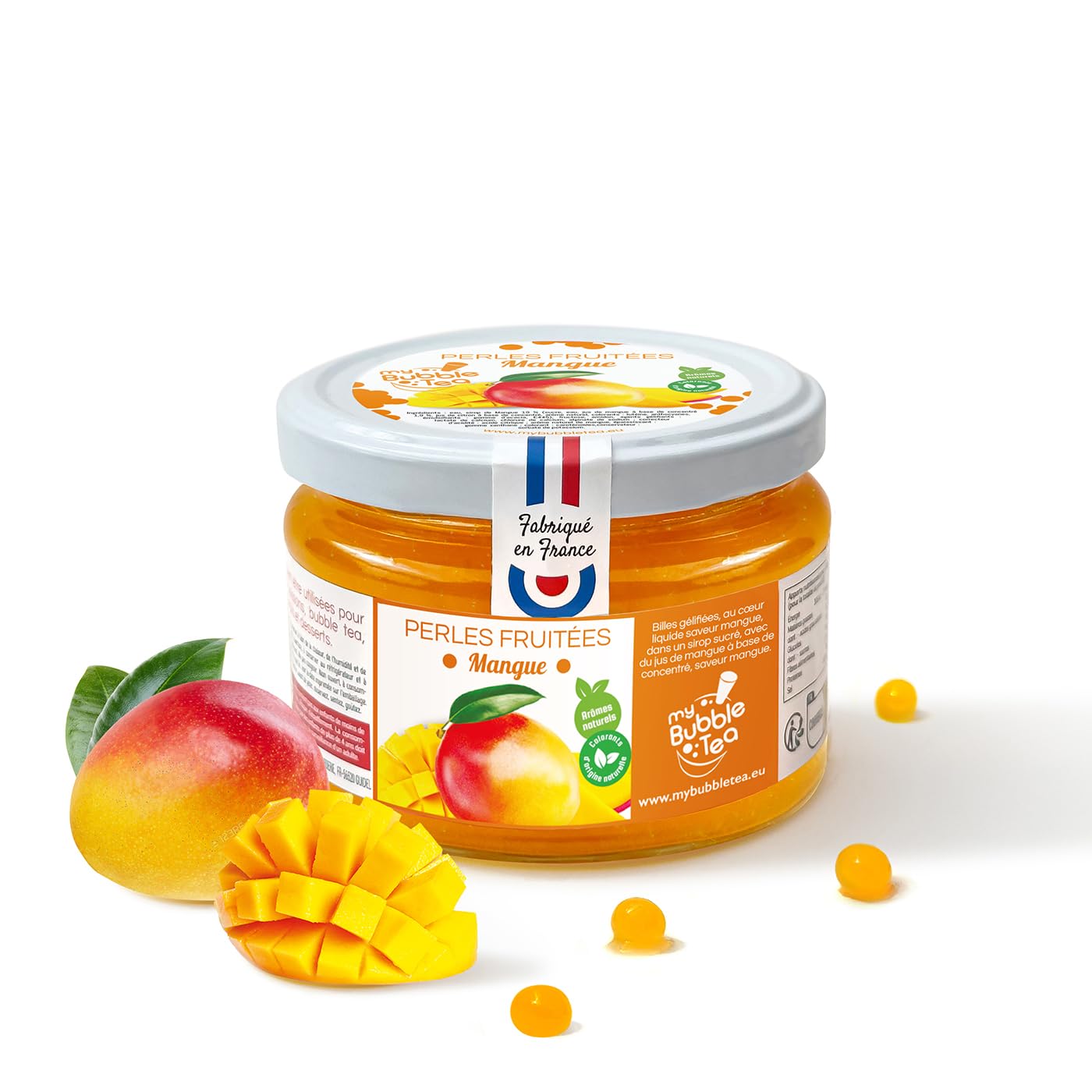 KIT BUBBLE TEA MANGUE - FABRIQUÉ EN FRANCE - 6 BUBBLE TEA - Pailles canne à sucre incluses - Vegan et sans gluten