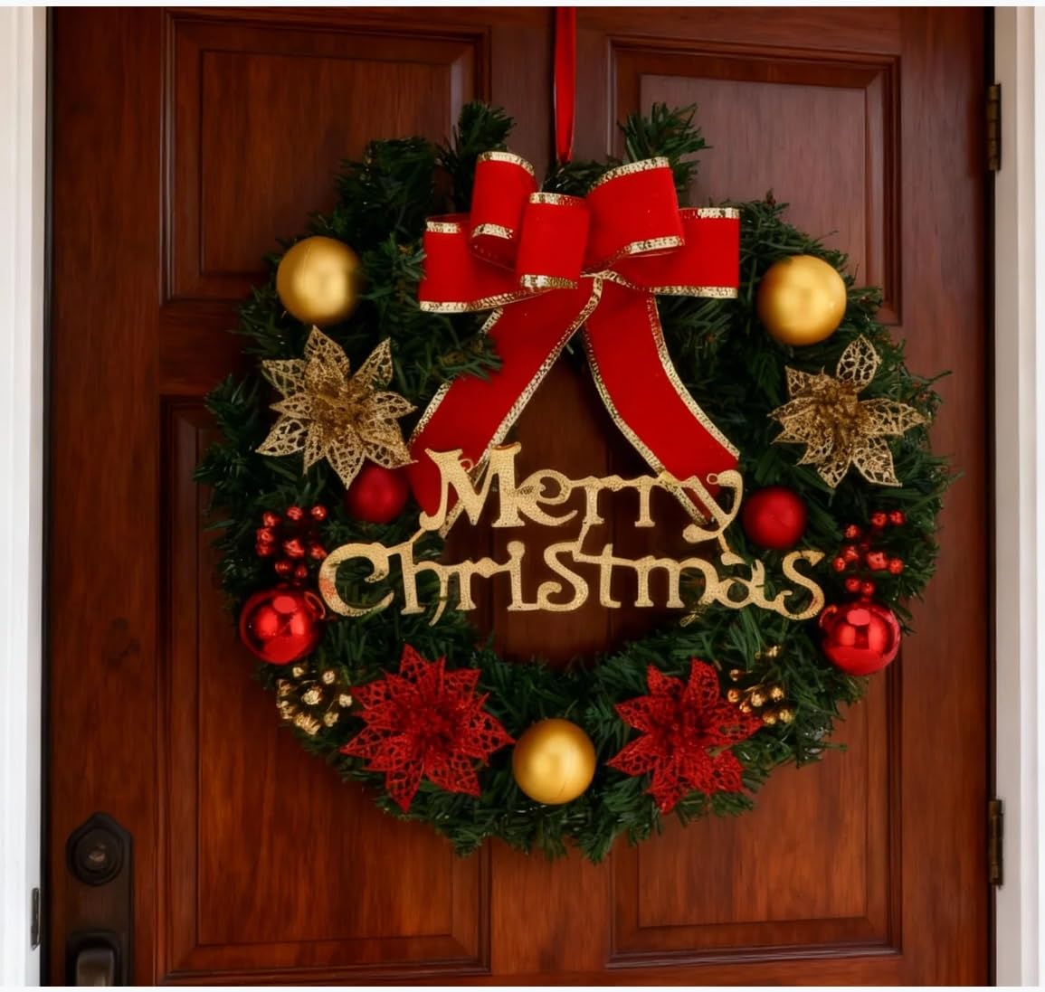 Cabilock Weihnachtskranz Türkranz 30cm - Künstlicher Adventskranz Grün, Wandkranz Weihnachtsdeko für Haustür & Fenster, Winter Türkranz Außen & Innen, Tannenkranz Deko