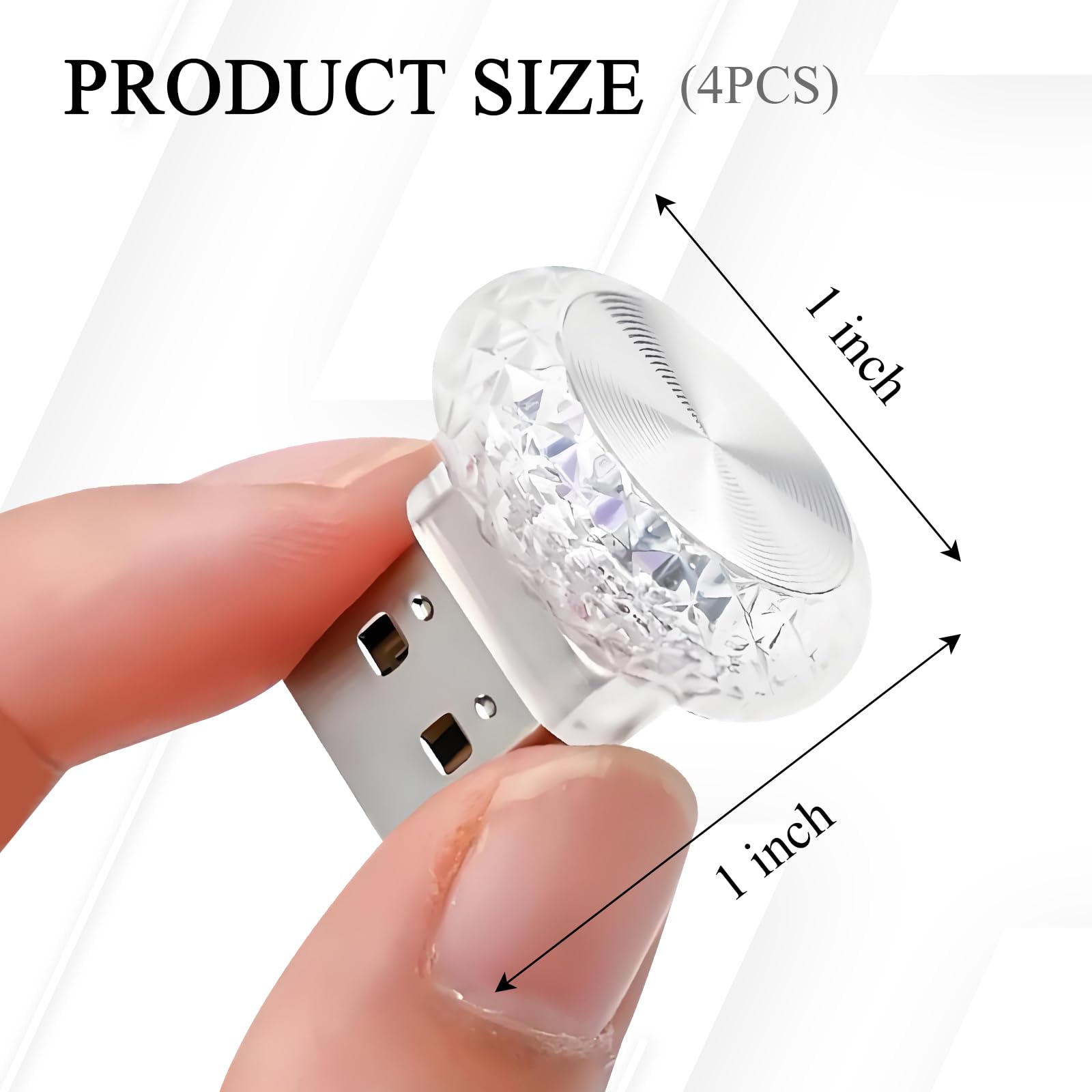 Hovom 4PCS USB LED Car Interior Atmosphere Lamp, Portable Mini Car LED Night Light Decoration, Plug-in USB Automotive Ambient Lighting Kit, Universal for Cars SUVs Trucks RVs (Ice Blue)