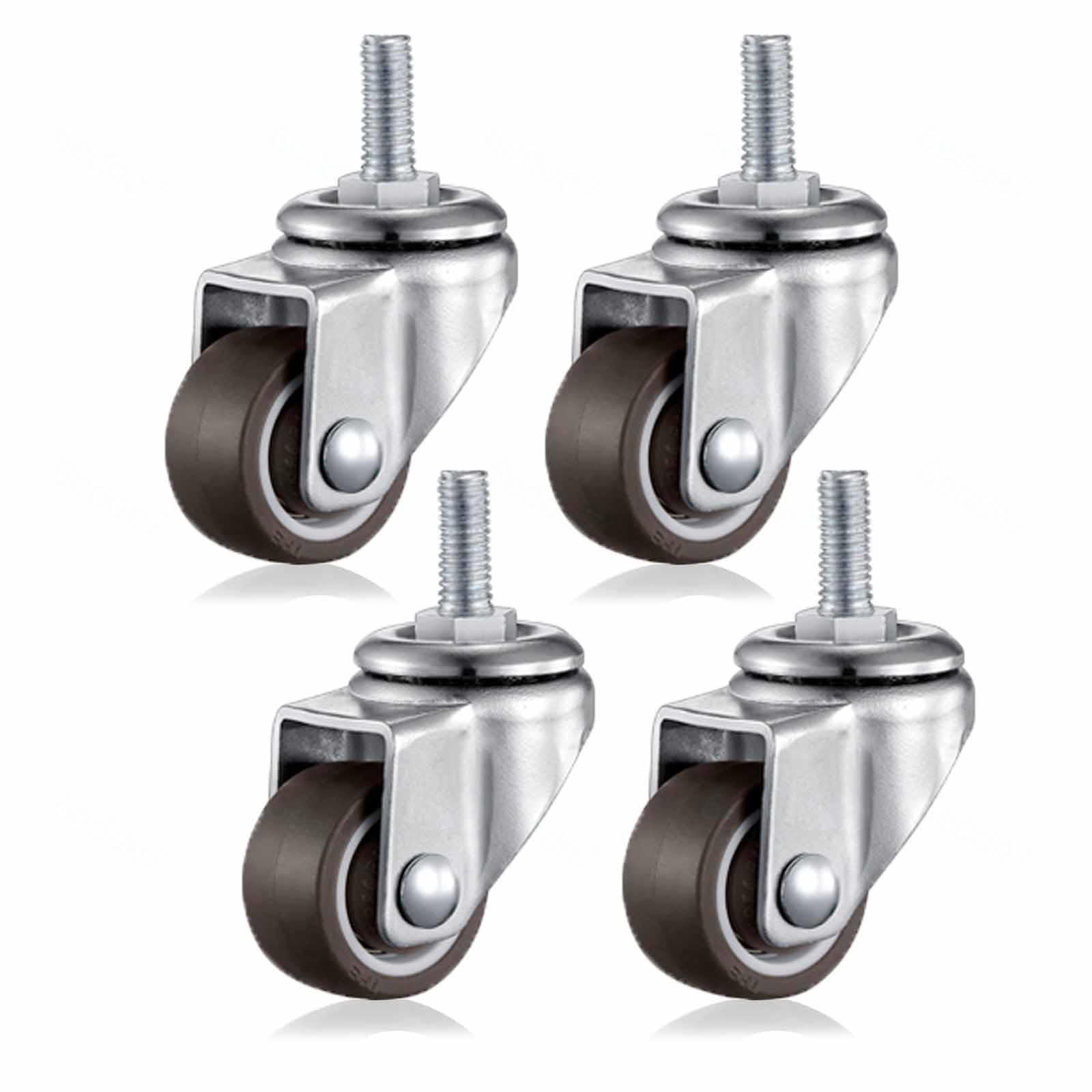 Small Furniture Castors,Set Of 4 25mm M6 Swivel Castors For Furniture,Silent Rubber Trolley Wheels With Brakes,Armchair Caster,Threaded Transport Wheels,Silver-4Nobrakes