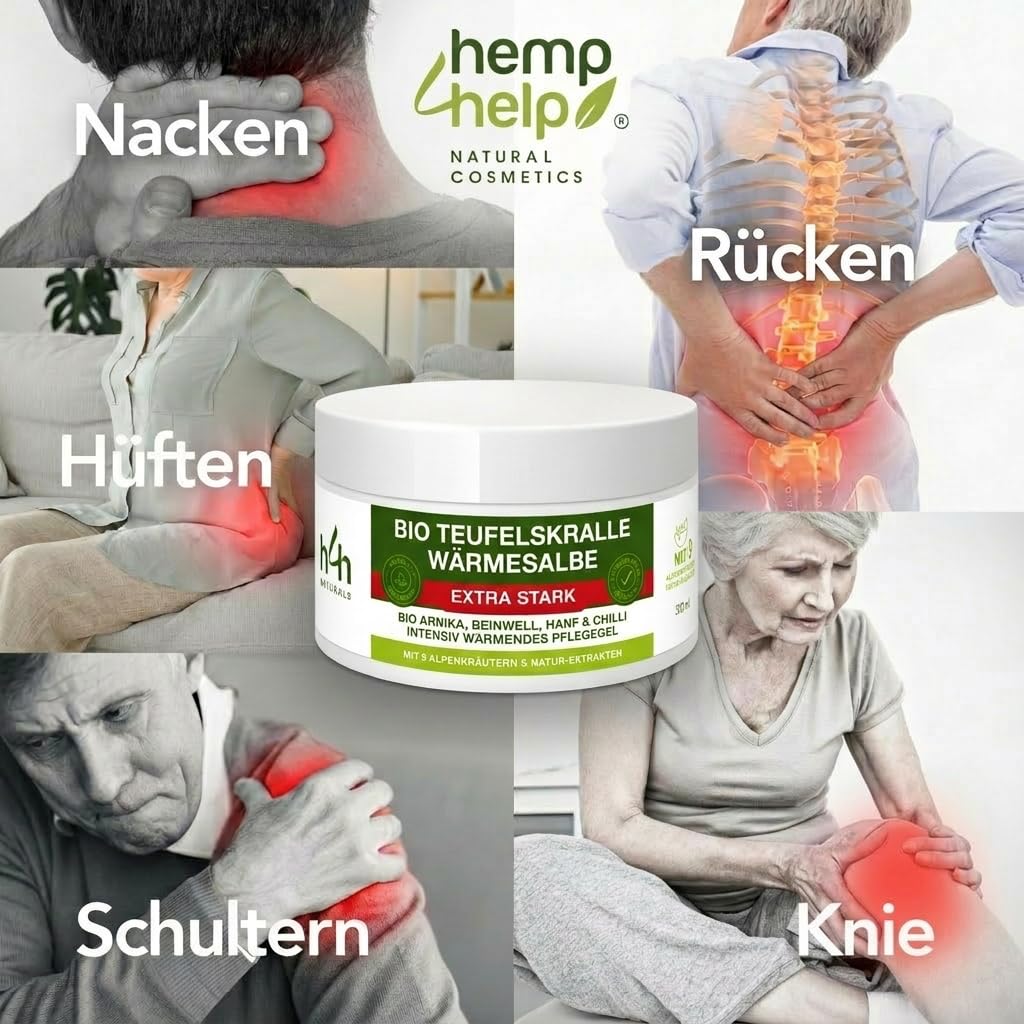 Bio Teufelskralle Wärmesalbe Extra Stark – Wohltuende Wärme für Rücken, Nacken, Knie & Schultern – Mit Hanf, Arnika, Capsaicin & 7 Pflanzenextrakten – 200ml Vegan & Tierversuchsfrei