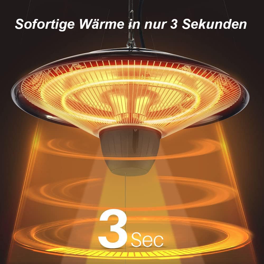 Decken Heizstrahler 1500W Infrarot Terrasse und Balkon Heizung 3 Sekunden Schnellheizung 360 Grad Wärme IP34 Wetterfest Leise Mit Verstellbarer Kette terrasse wärmelampe outdoor indoor camping heizung