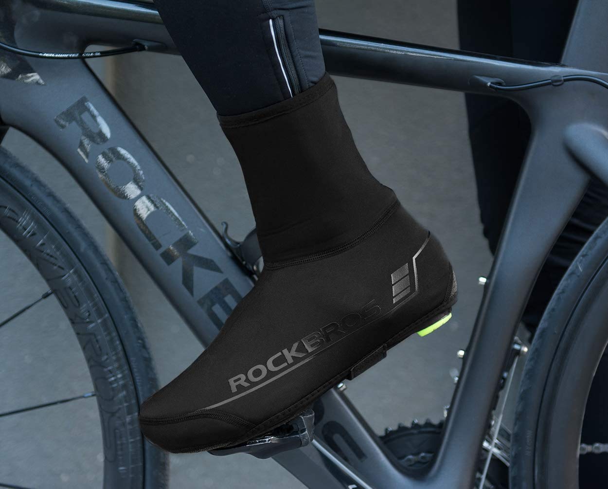 ROCKBROS Überschuhe Fahrrad Shoecover Überzieher für Radsport Rennrad MTB Abdeckung Windfest Damen Herren Unisex Schwarz (M für 38-42/ L für 42-46)