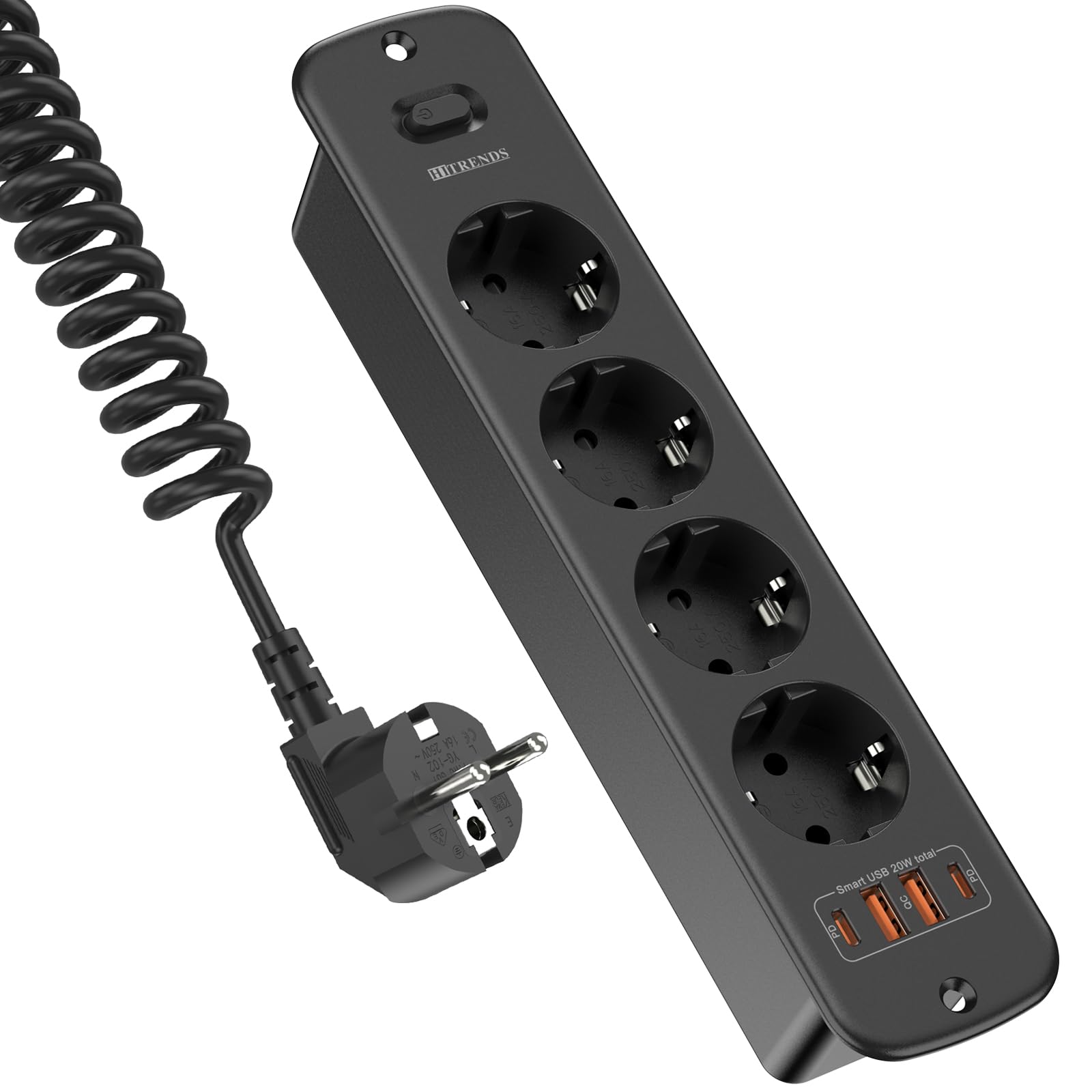 Toma de Empotrar Corriente con 2 USB y 2 Type-C, 4 Tomas Enchufes Multiple Empotrada de Sobremesa con Interruptor, Regleta de Enchufes Empotrada con Cable de 2M para Muebles de Encimera, Blanco — view 10