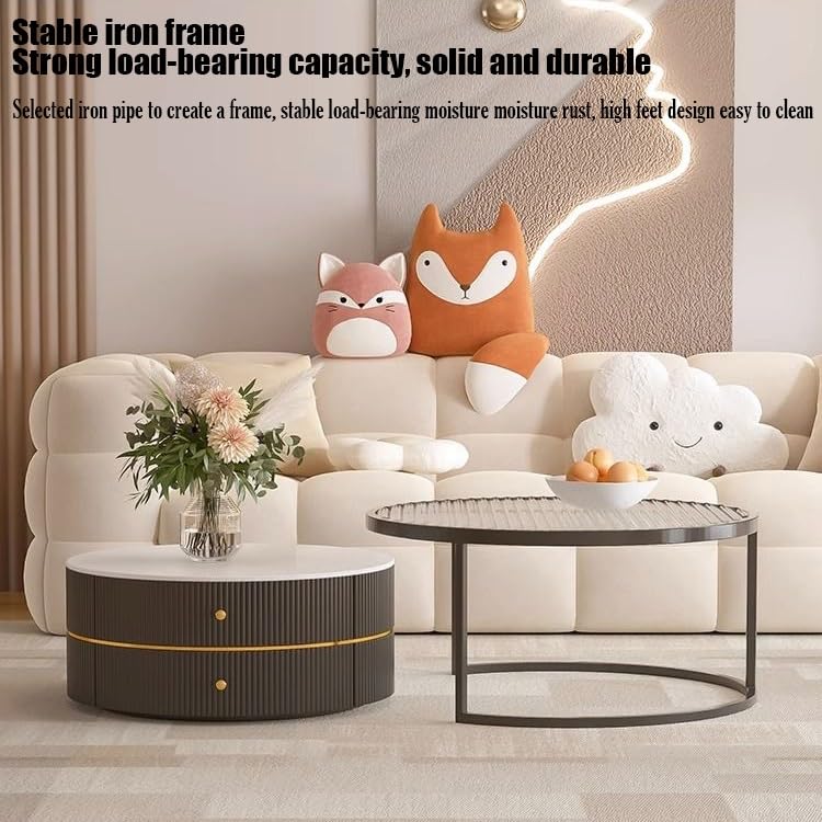 LIANTRAL Salontafel, rond, set van 2, bijzettafel met 2 planken, kleine ronde tafel, woonkamertafel, nachtkastje, telefoontafel voor woonkamer, slaapkamer, van MDF, metaal, wit