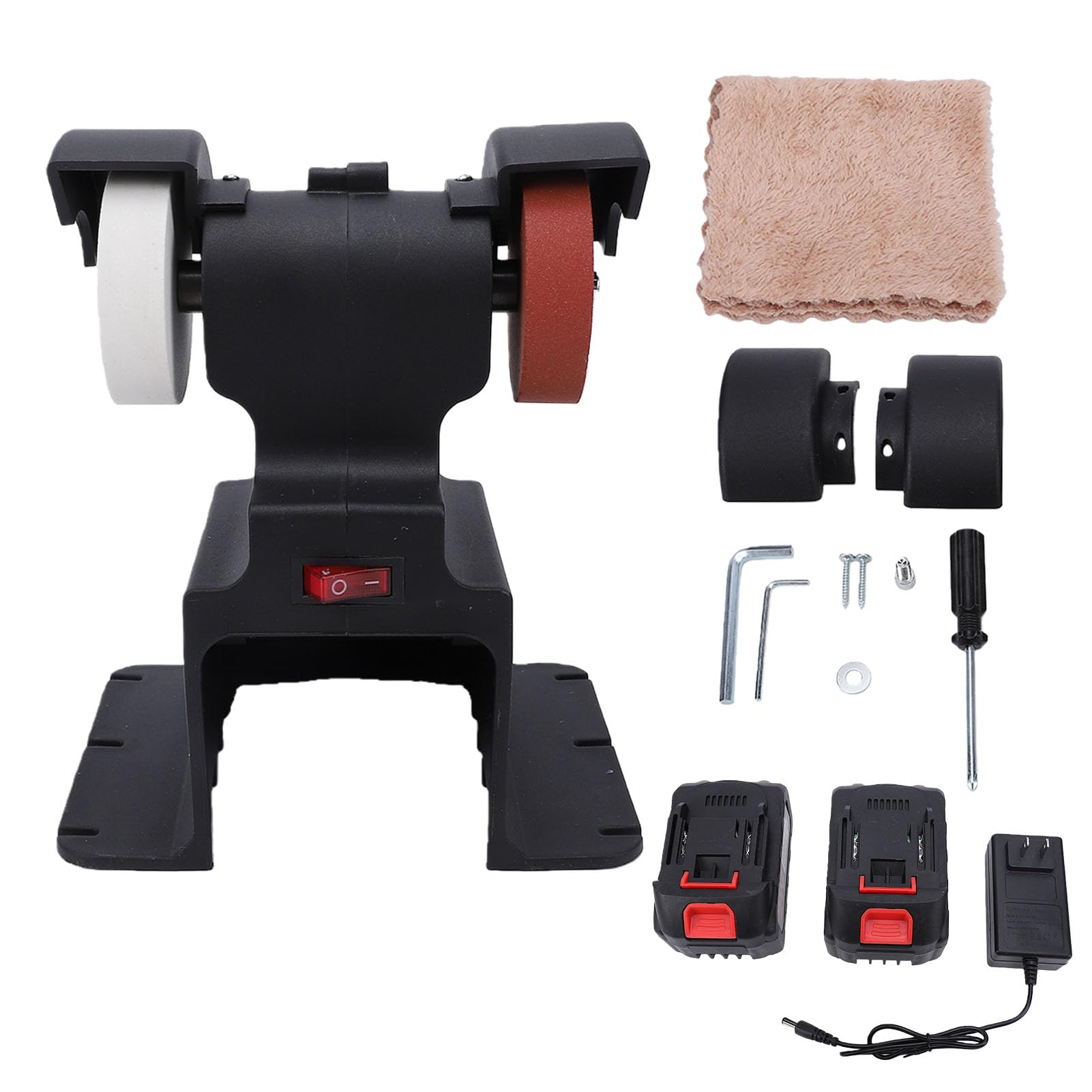 Fafeicy Smerigliatrice e Lucidatrice da Banco a Batteria da 250 W, 7000 Giri/min con 2 Mole Abrasive per Batteria da 18 V, per Levigatura, Affilatura e Lucidatura di metalli.