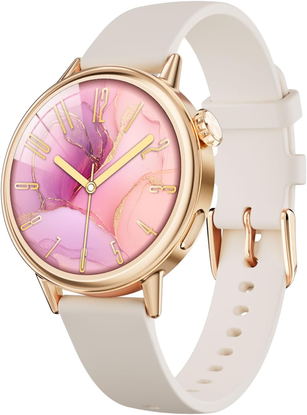 TOOBUR Petite Smart Watch for Women Small Wrist, 37 mm AMOLED Smartwatch, Compatible with Android & iOS, Fitness Tracker with Step/Sleep/HR Monitor, Elegantly Boxed, Pretty Gift for Ladies, Beige