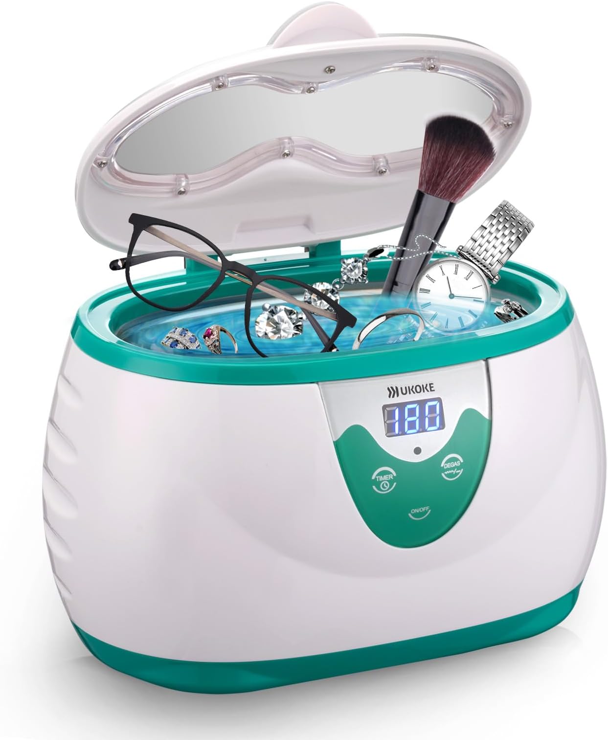 Ukoke Ultrasonic Cleaner, UUC06G Professional Ultrasonic Jewelry Cleaner with Timer, Portable Household Ultrasonic Cleaning Machine, Electronics Eyeglasses Watch Ring Diamond Retainer Denture Clean