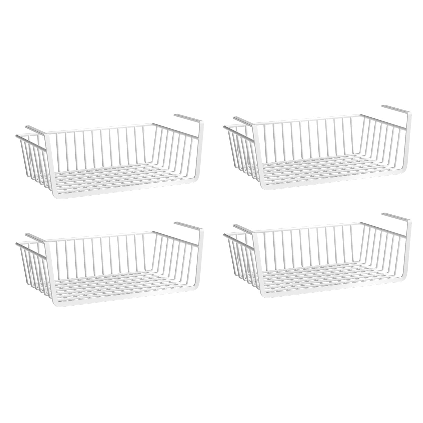 Juego de 4 cestas colgantes de metal para cocina y baño, para debajo del gabinete, cestas versátiles para armario y despensa, color blanco, 27 x 25 x 14 cm, para escritorio y hogar