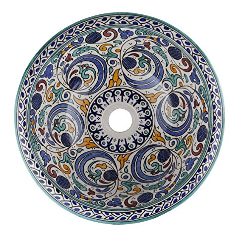 Hafi - Moroccan Washbasin - Cerames | Countertop Washbasin 41 x 16 cm | Moroccan Built-In Sink for Bathrooms Toilets Guest Toilet