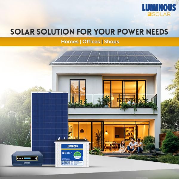 Image of Luminous Solar Inverter, Battery & Panel Combo | NXG PRO 1KVA /12V Off-Grid Solar Inverter | LPTT 12150L 150 Ah Tall Tubular Battery | 210 Wp Mono Perc Halfcut Solar Panels (Pack of 2)