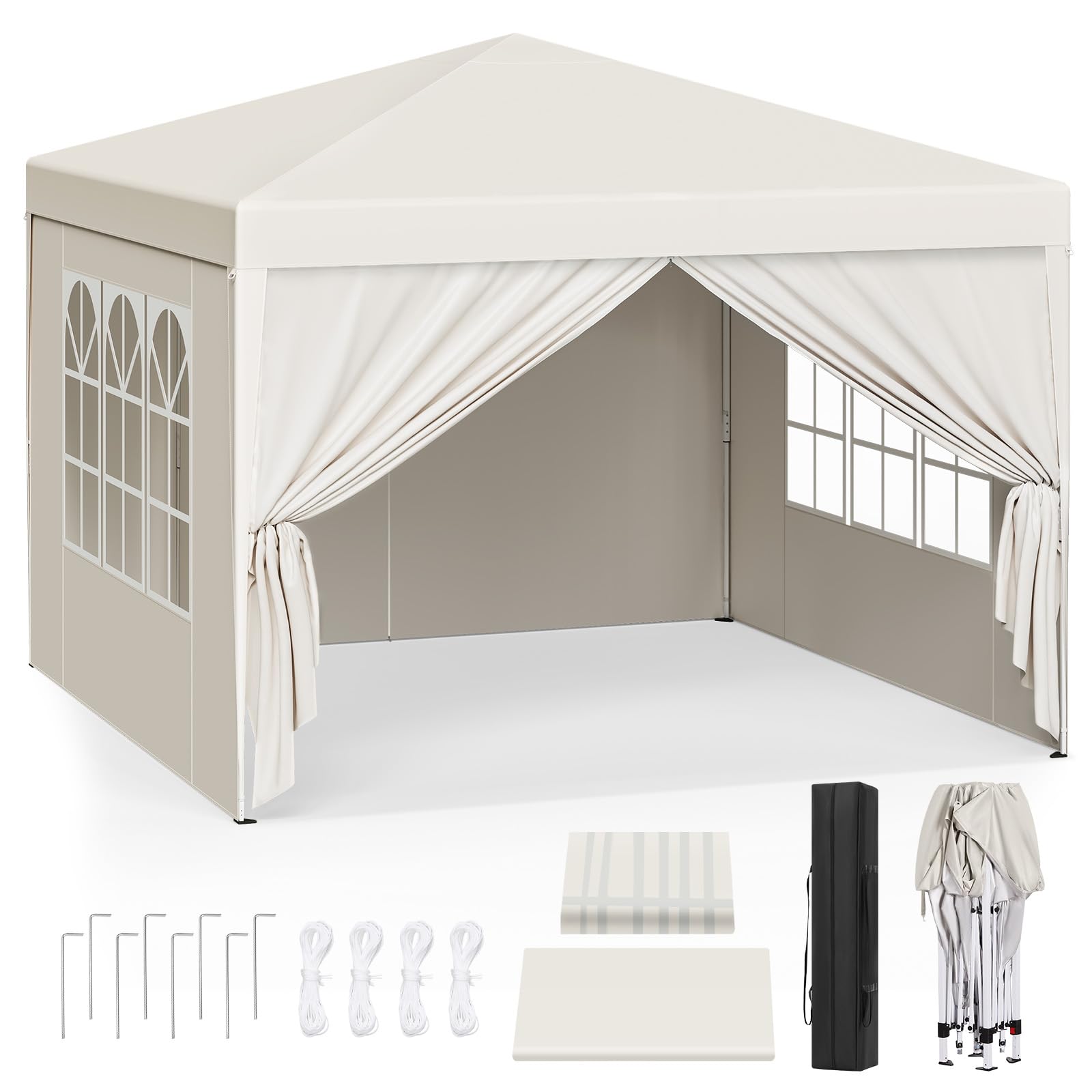 WOLTU Partytent, waterdichte vouwpaviljoen, zonwering, evenement, gazebo, tuinpaviljoen op terras, camping, festival, met halve maandak, pagodetent met halve cirkel, Oxford metalen frame, 3 x 3 m