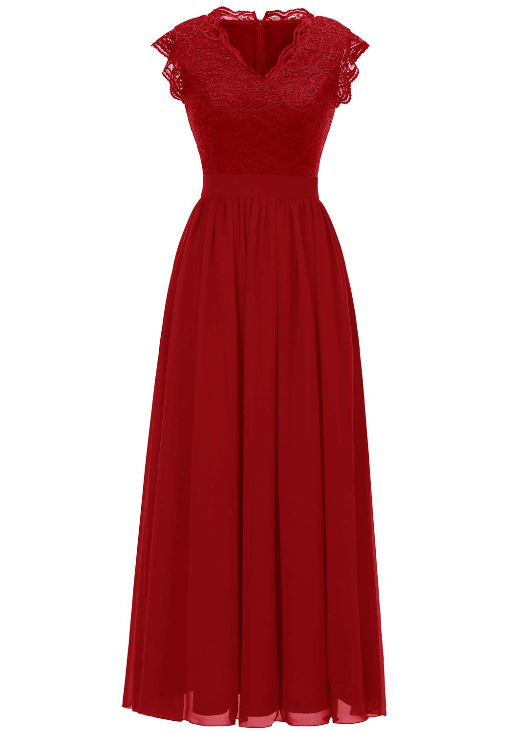 Dressystar Vestido De Noche Mangas Cortas con Volantes Maxi De Suave Gasa Y Encaje Elegante Mujer