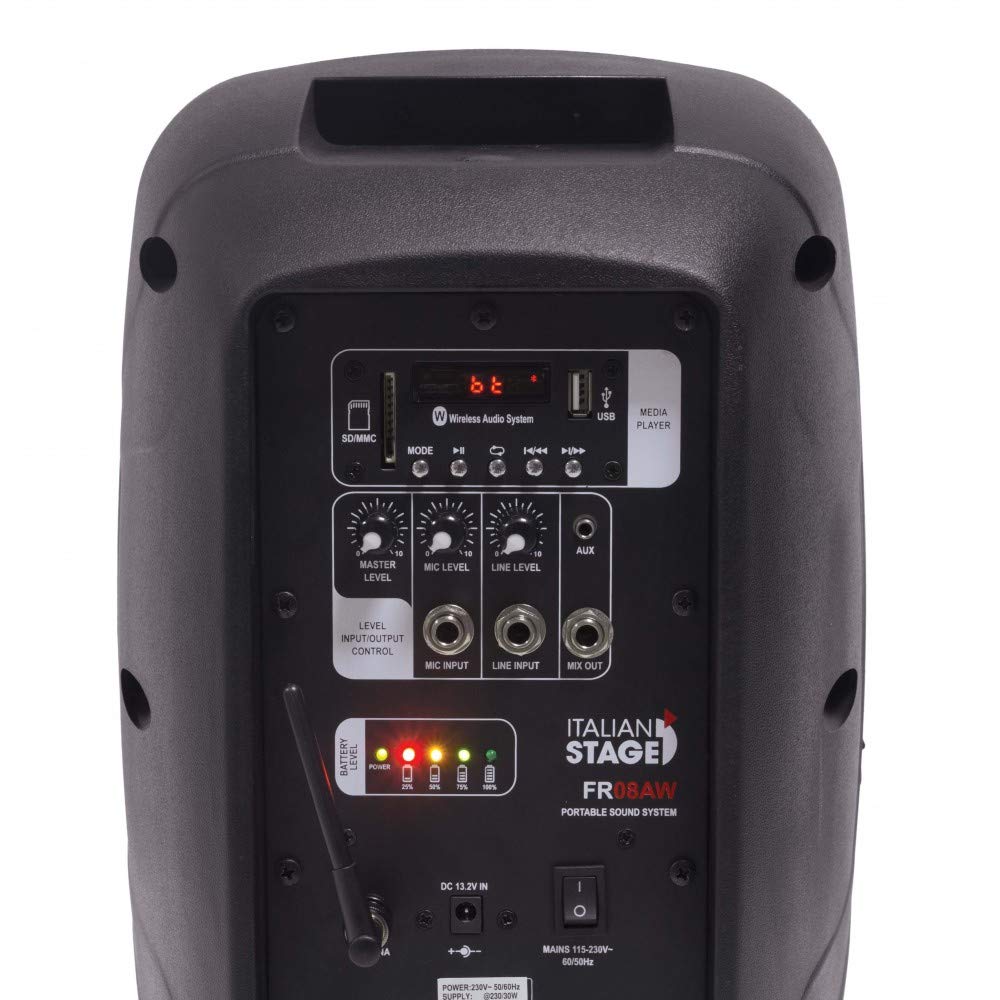 Italian Stage FR08AW by Proel - Diffusore portatile amplificato a batteria, con mp3 player, sd card, usb e bluetooth. (FR08AW)