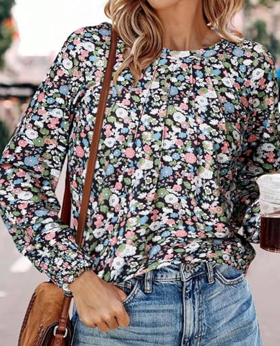 Womens Long Sleeve Tunic Tops Fall Fashion Loose Fit Dressy Tops Pleated Front Crewneck Shirts Business Casual Cute Tee2