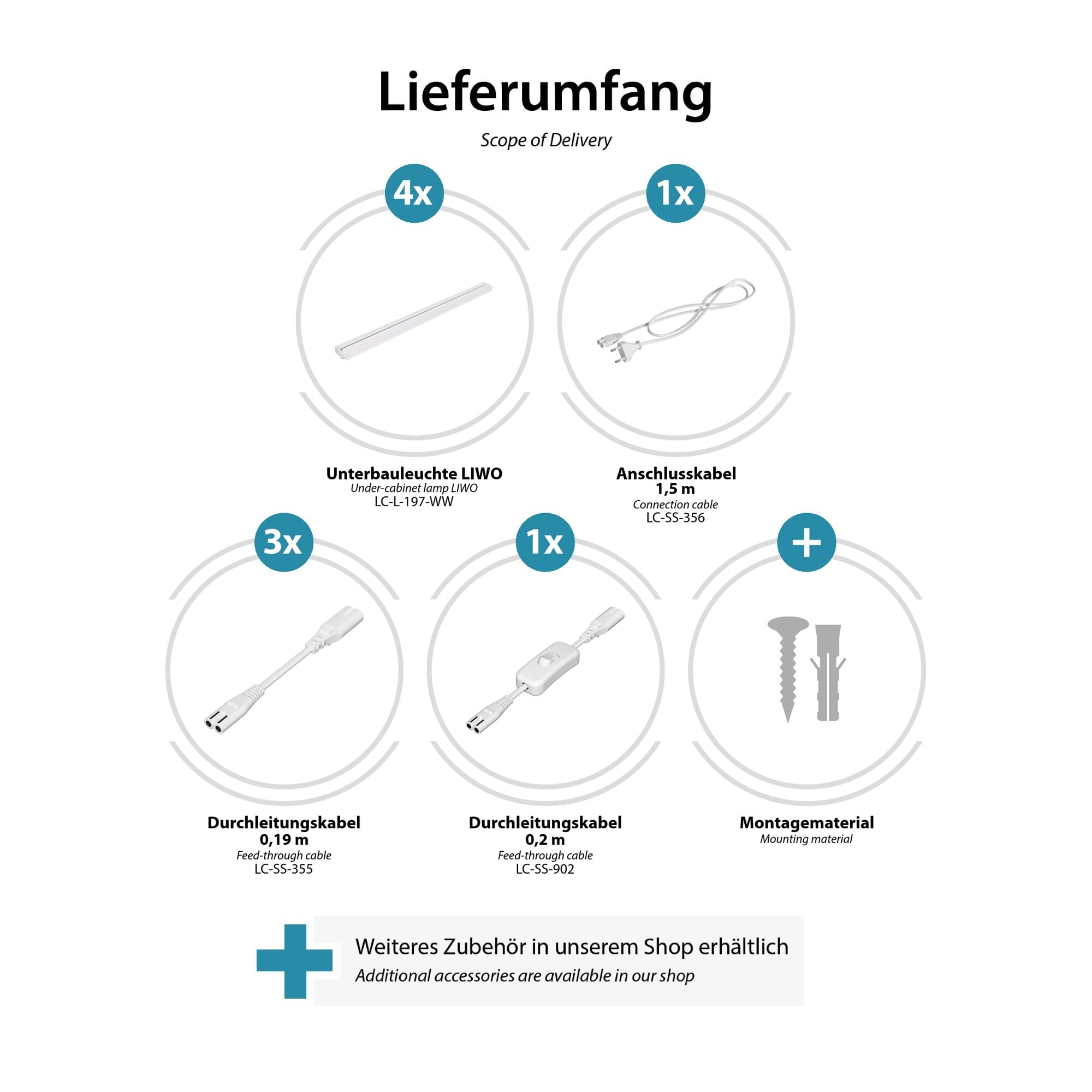 ledscom.de LED Unterbau-Leuchte LIWO 91cm, schwenkbar, mit Schalter,16W, je 1444lm, warmweiß, 4er Set