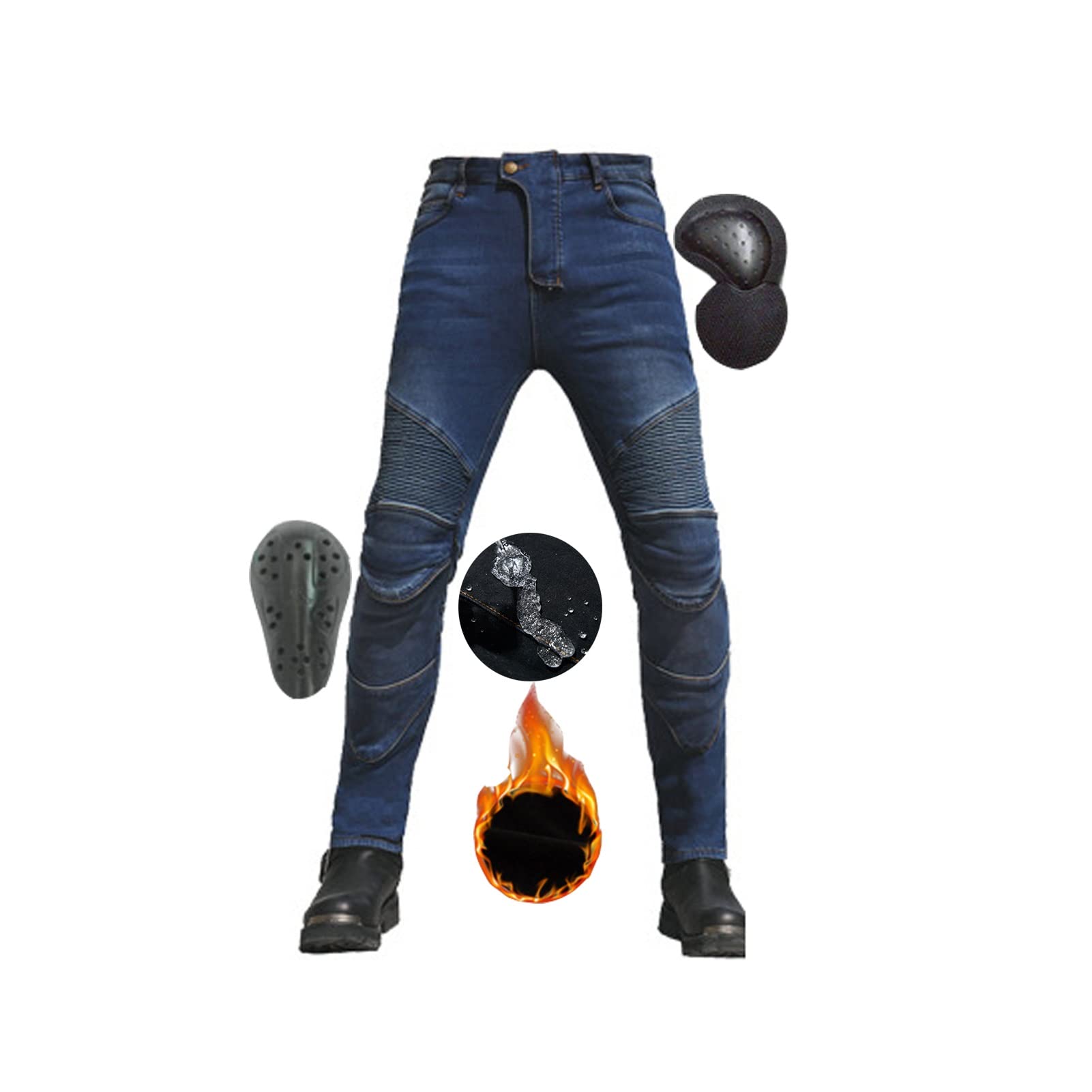 Pantaloni Da Equitazione Moto In Velluto Spesso Jeans Locomotive Invernali. Tessuto Denim Impermeabile, Resistente All'usura, Antivento Ginocchiere * 2, Escaping* 2