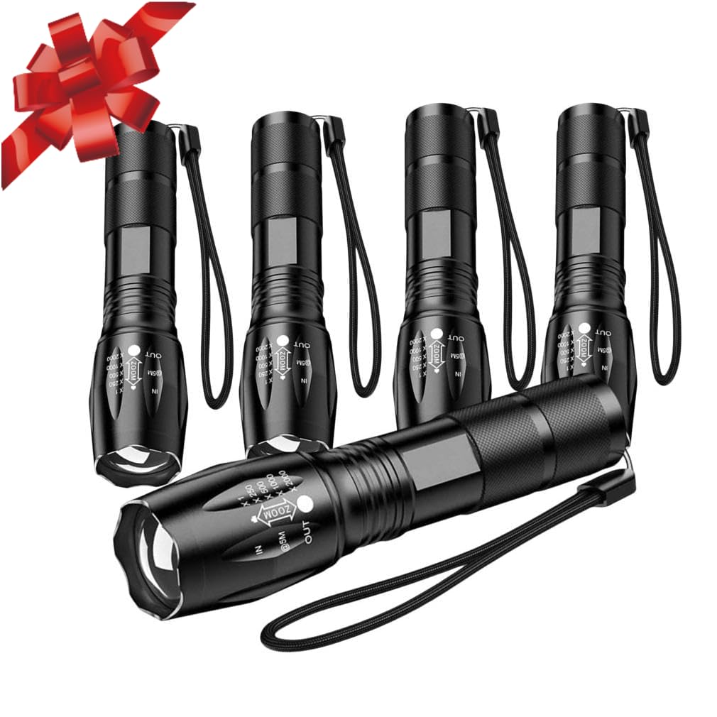 MODOAO Torcia a LED ad alta luminosità, confezione da 8 mini torcia tattica a LED, con zoom telescopico, torcia luminosa portatile con 3 modalità di illuminazione per emergenze, campeggio