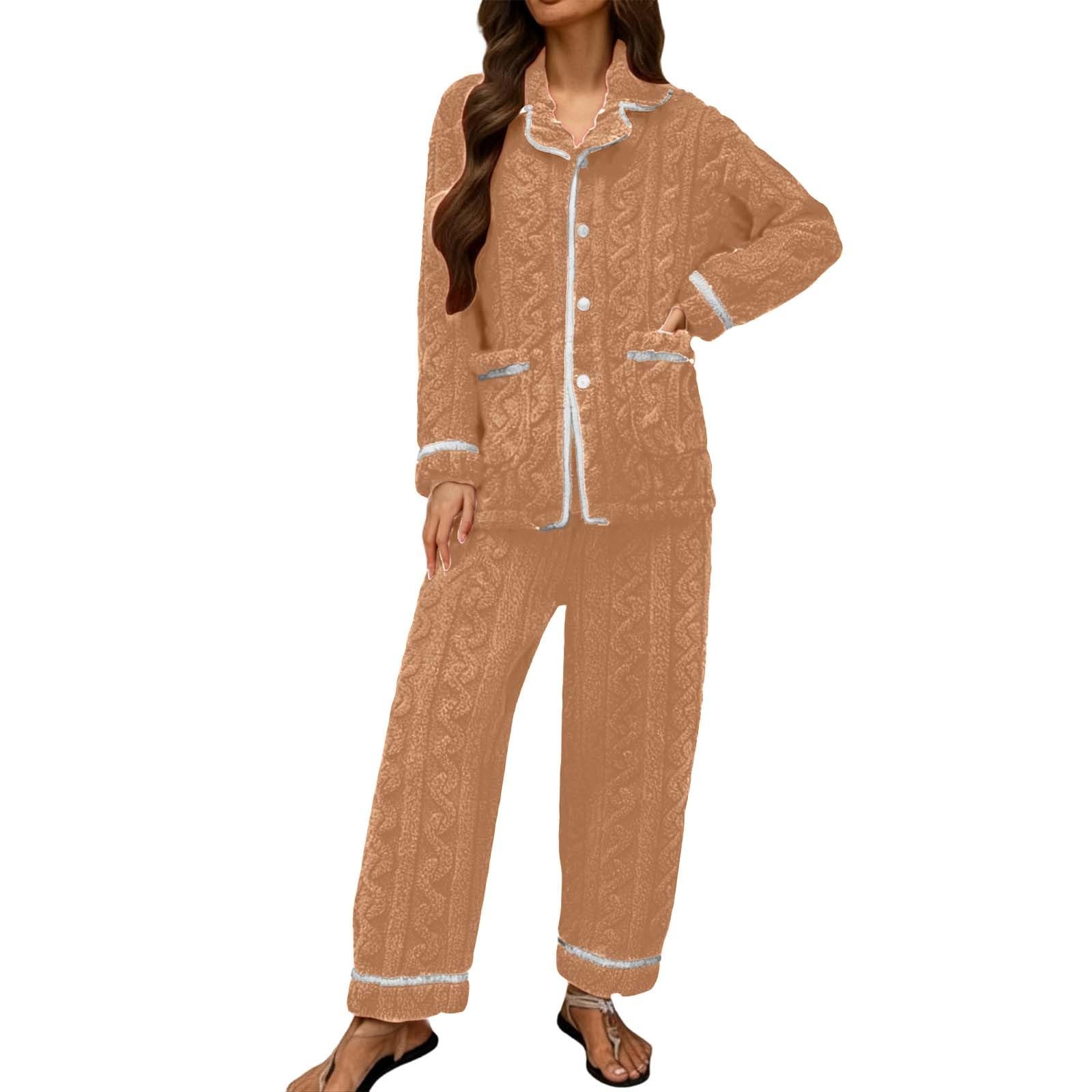 Pijama para mujer, forro polar, ropa de dormir de 2 piezas, mullido, conjunto de camisetas y pantalones de pijama, forro polar, térmico, cálido