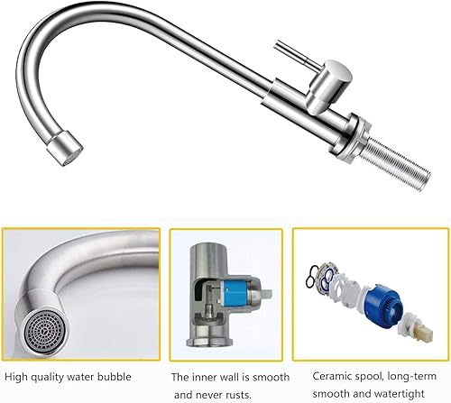 Miniatura 8 de Solo grifo de agua fría, grifo de cocina de agua fría de un solo agujero, grifo de cocina de acero inoxidable de níquel cepillado para cocina.