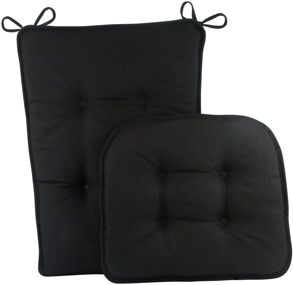 Klear Vu Embrace Rocking Chair Cushion, Assembled in The USA, Tufted Back Pads for Living Room, Nursery, or Home Office, 16"x15" Seat and 24"x17" Seatback, 2 Piece Set, Black