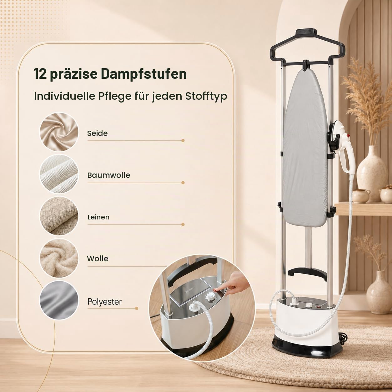 Dampfglätter Station: 1400 W Vertikaler Steamer und Dampfglätter Mit Ständer 6 Bar 95 g Min 1 6 L Wassertank Faltbares Bügelbrett für Kleidung Hemden Familienwäsche Alltag Zuhause