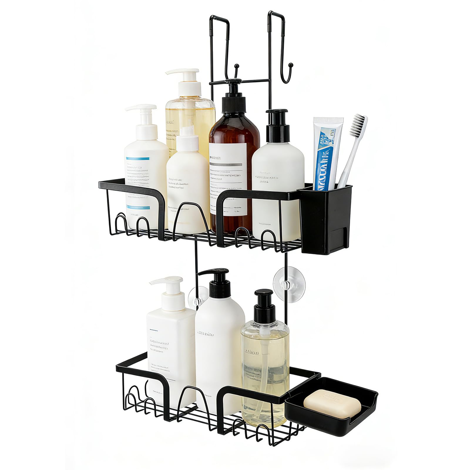 Widousy Over The Door Shower Caddy No Drilling Shower Shelves Over Door with Soap Holders Black Rustproof Shower