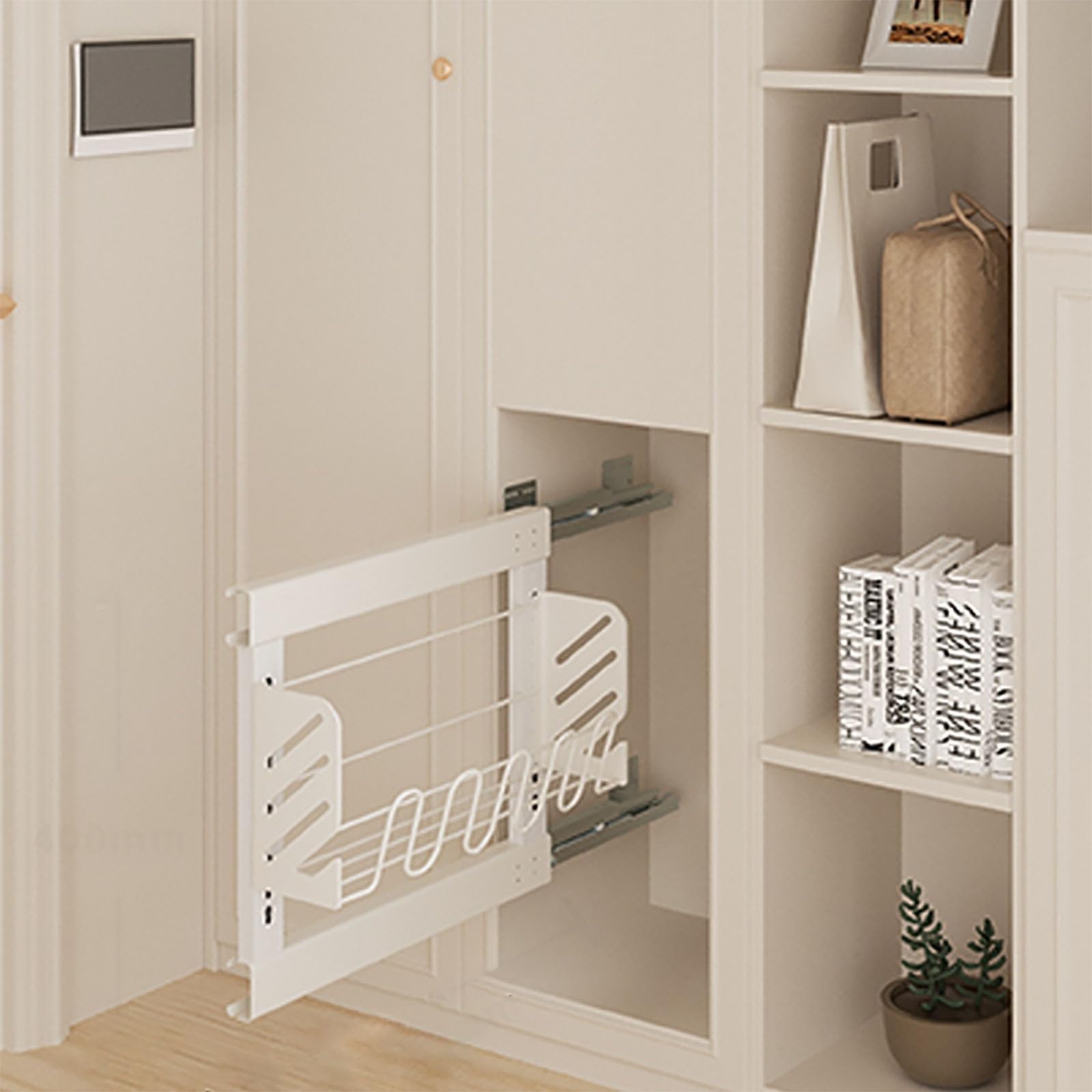 LMYSXAOZ Adjustable Slim Pull-Out Shoe Rack Organizer - Stackable Metal Cabinet for Narrow Entryway Storage Solution (15.7in) Perfect Hallway & Closet Organization