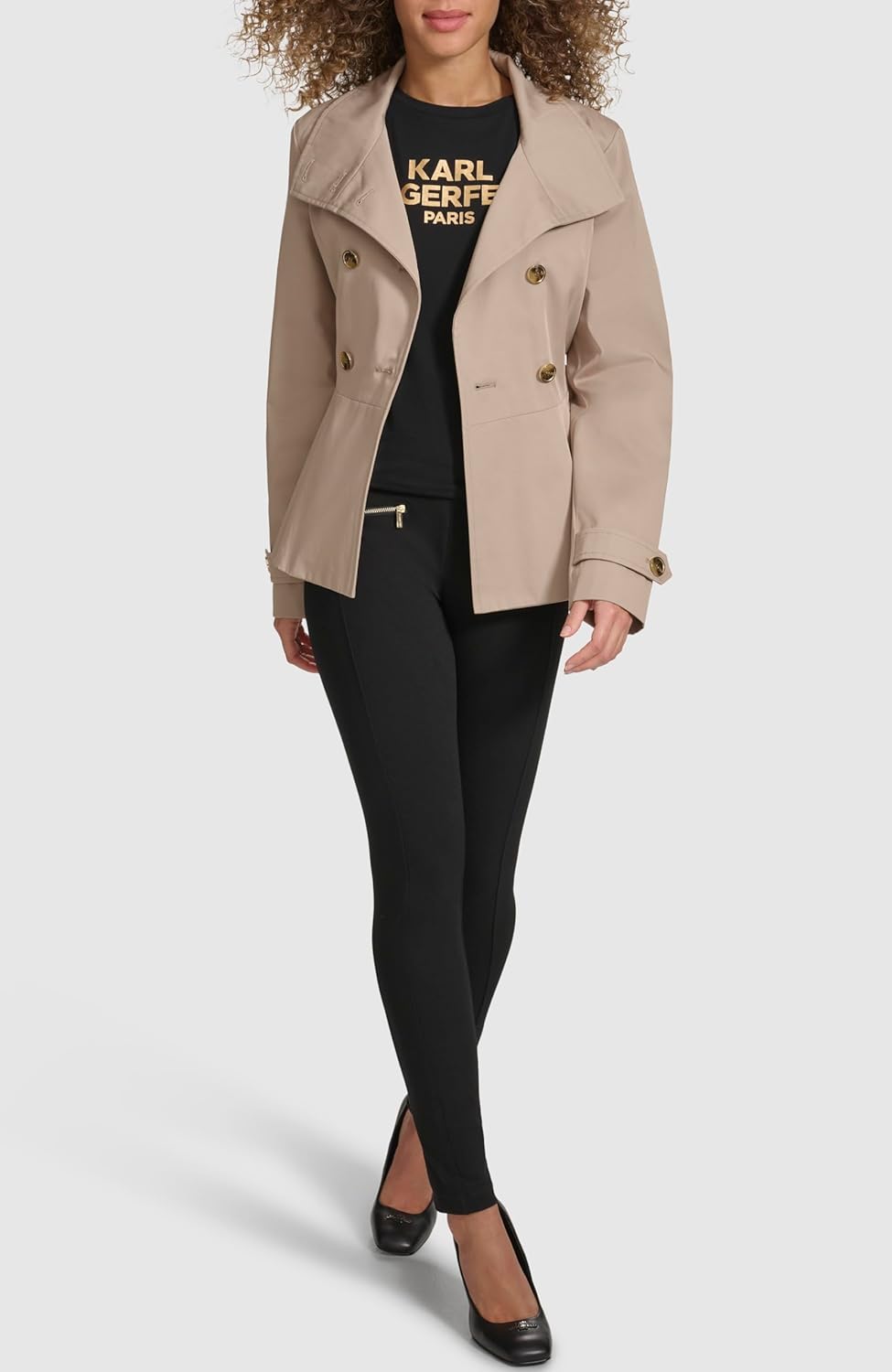 KARL LAGERFELD Women's Short Peplum Trench Coat - Image 2