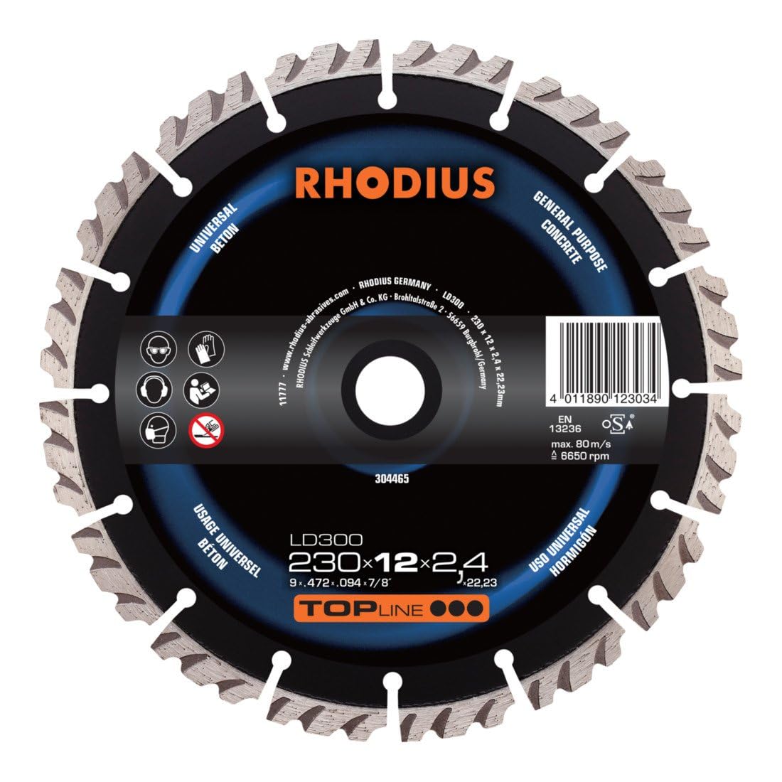 RHODIUS LD300 X-LOCK - Disco da taglio diamantato, 125 x 12,0 x 2,4 x 22,23 mm