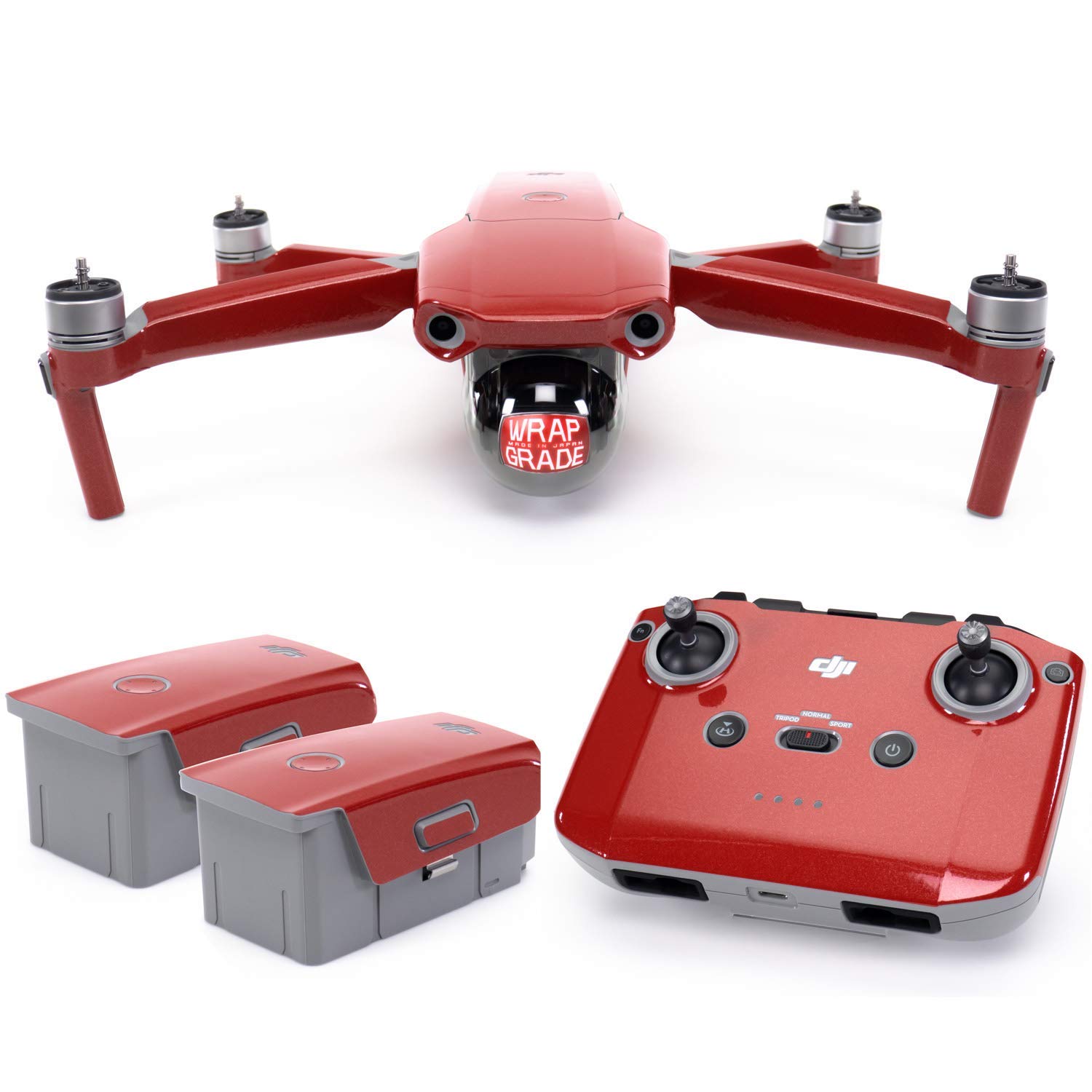 Wrapgrade Skin Set of Main Unit + Remote Controller + 2 Batteries Compatible with DJI Mavic Air 2 (Japan Red)