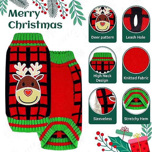 ABRRLO Weihnachten Hund Pullover hässlich Vintage Stricken Plaid Xmas Rentier Urlaub Festliche Hund Pullover Kleidung für kleine mittlere große Hunde Katze(Rentier,XL)