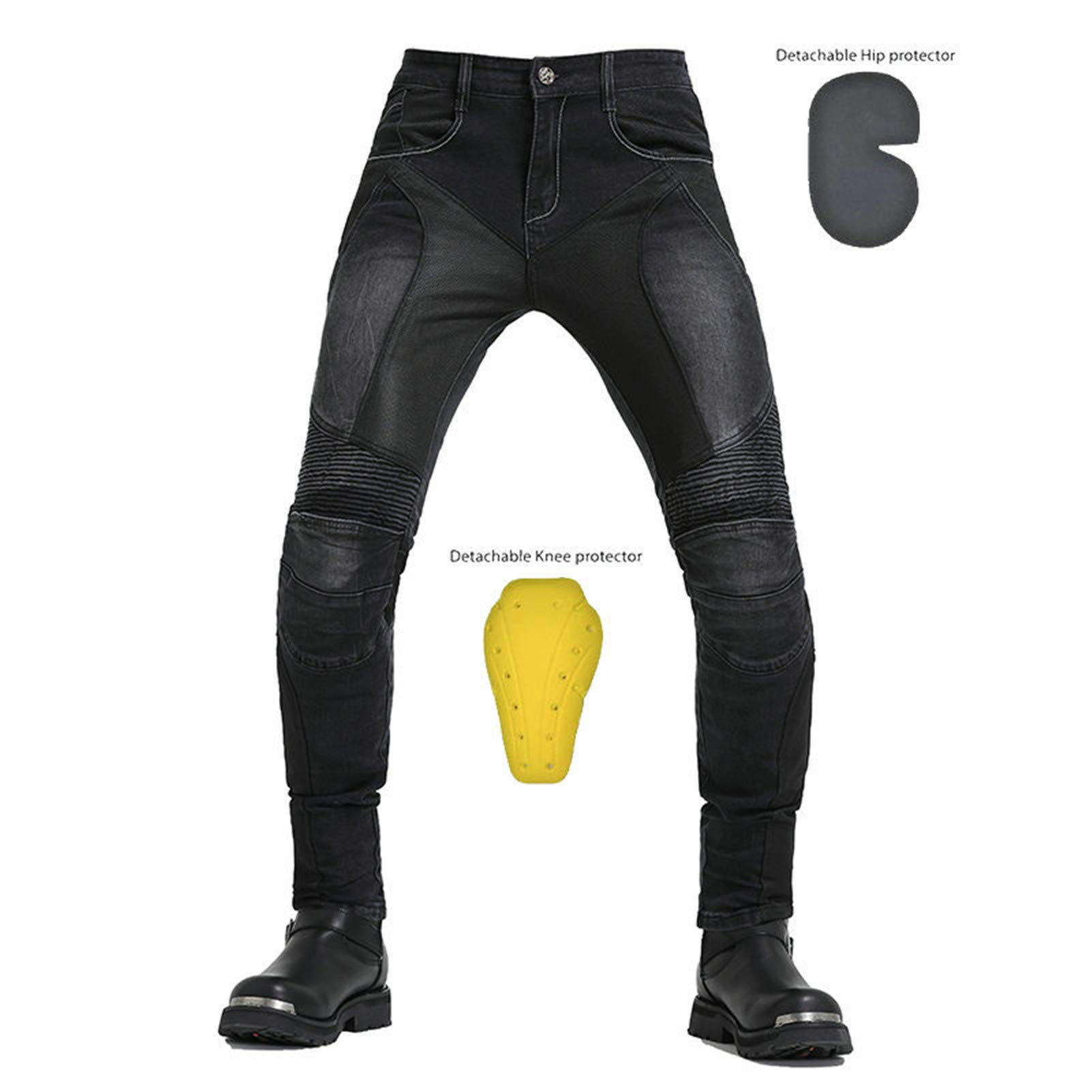 HULG Pantaloni Moto?Jeans da Moto Pantaloni da Moto in Denim da Uomo, Jeans A Gamba Dritta Resistenti alla Caduta con 4 Tipi di Dispositivi di Protezione
