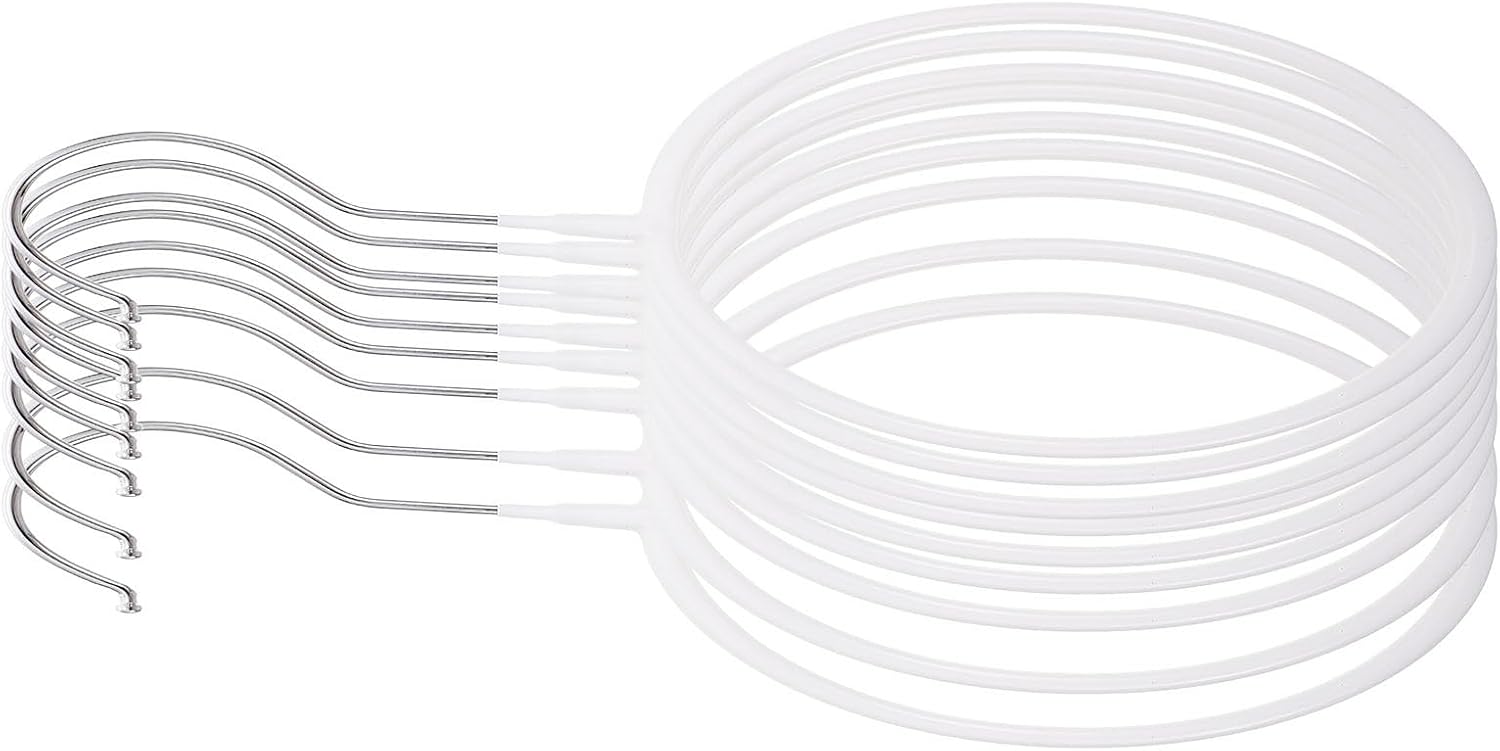8Pcs White Large Iron Plastic-Coated Scarf Hanger and Neckties Holder, Round Multi-Functional Closet Organizer Rack for Household Scarf and Tie Storage