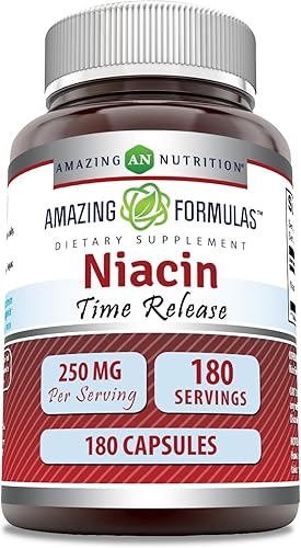 Amazing Formulas Niacina (vitamina B3) 250 mg 180 cápsulas Suplemento  Sin OMG  Sin gluten  Fabricado en Estados Unidos