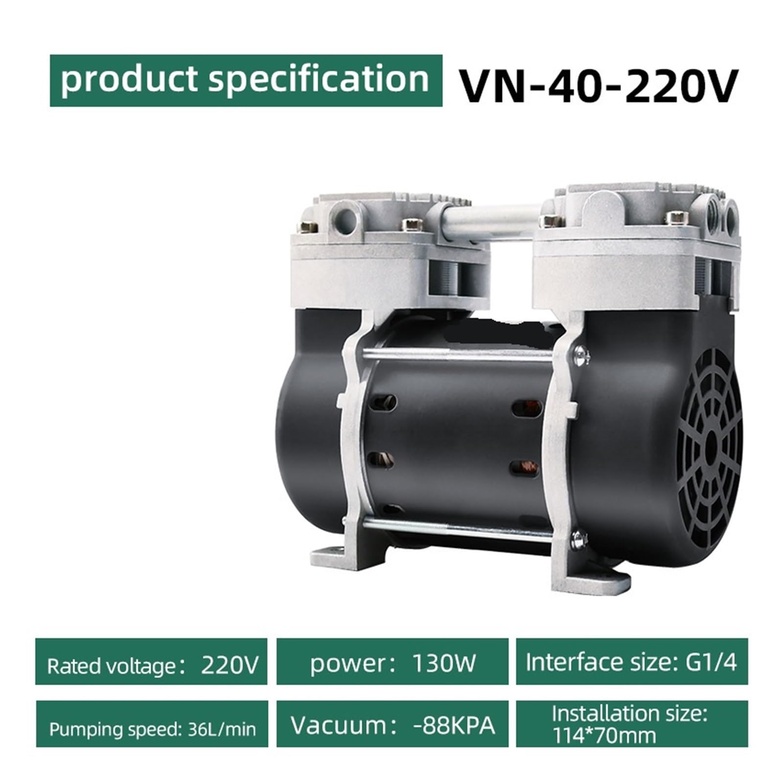 Bomba de vacío sin Aceite VN-40 de 220 V, Doble pistón, 36 l/min, 130 W, for filtración de Laboratorio de extracción de Aire