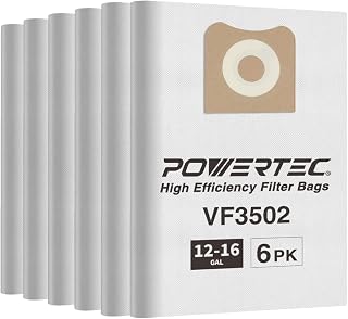 POWERTEC 75002P3 (6PK) Filter Bags for Ridgid VF3502 12-16 Gal Wet Dry Vacuum